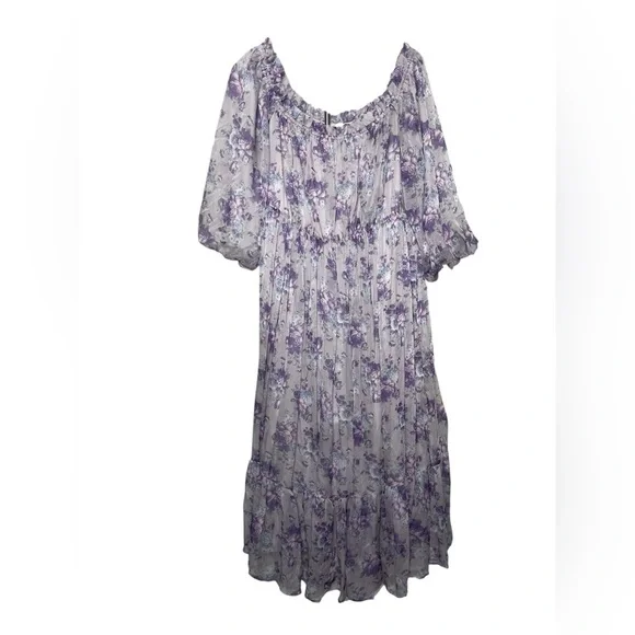 Arula | Off the Shoulder Natalie Purple Floral Maxi Dress Peasant Cottagecore - Picture 8 of 8